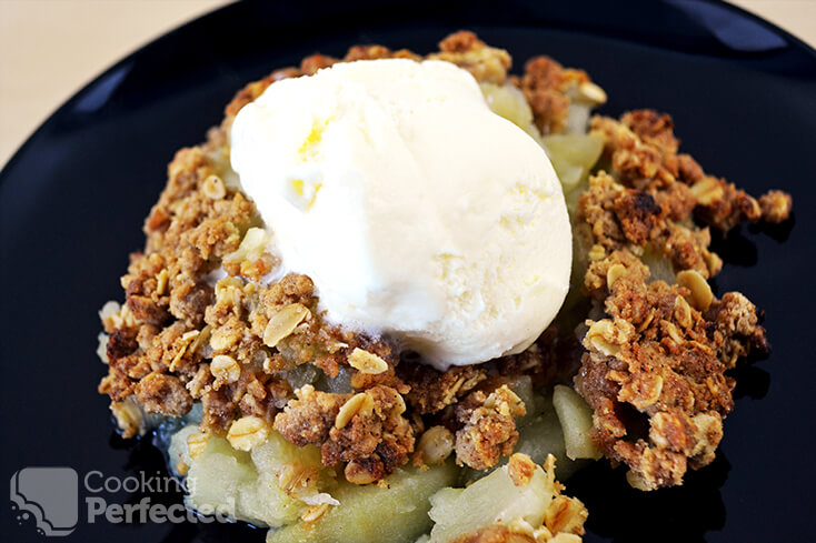 Tinned Apple with Crumble Topping and Ice Cream