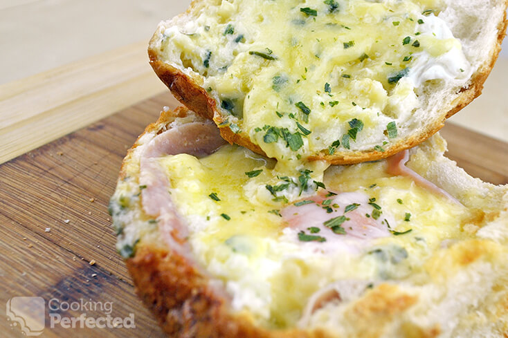 Bread Bowl with a Egg, Ham and Cheese Filling