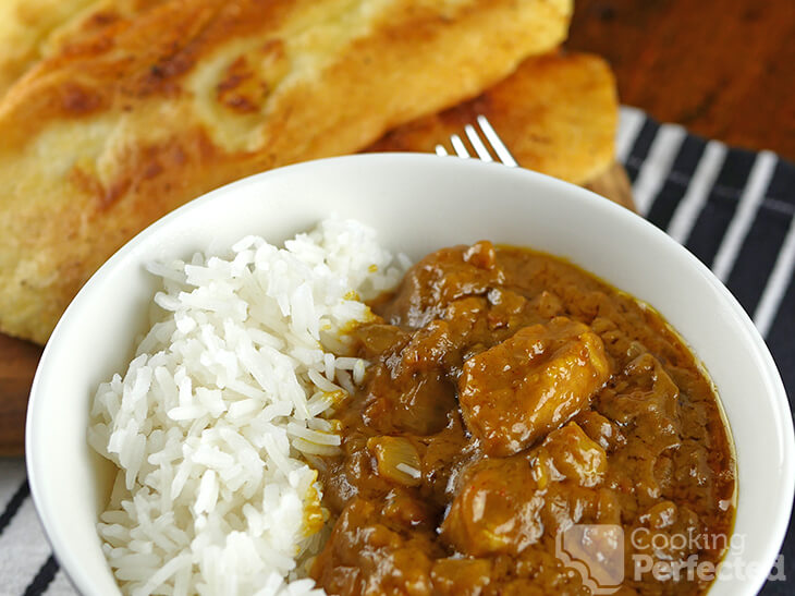 Chicken Peanut Butter Curry with Rice and Naan Bread