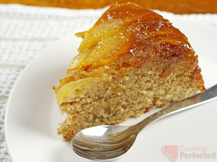 Upside-down pear spice cake made with almond flour