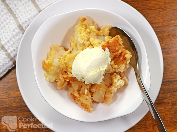 3 Ingredient Apple Dump Cake in a Bowl with Ice Cream