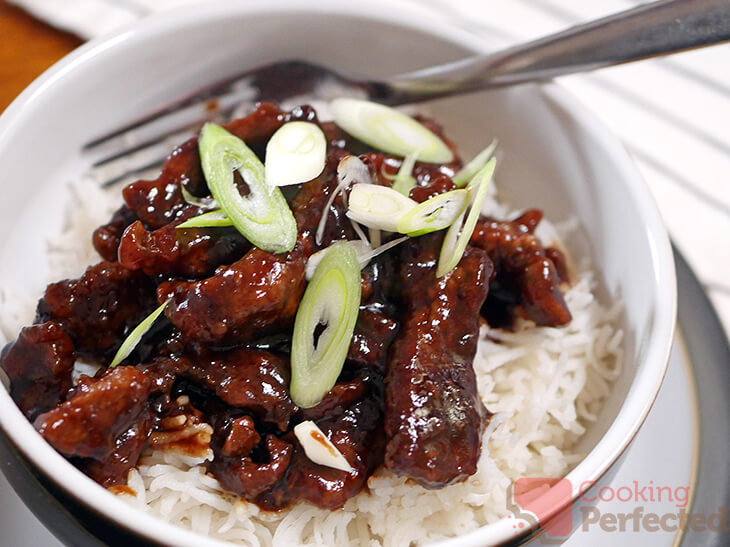 Spicy Mongolian Beef with Rice and Spring Onions