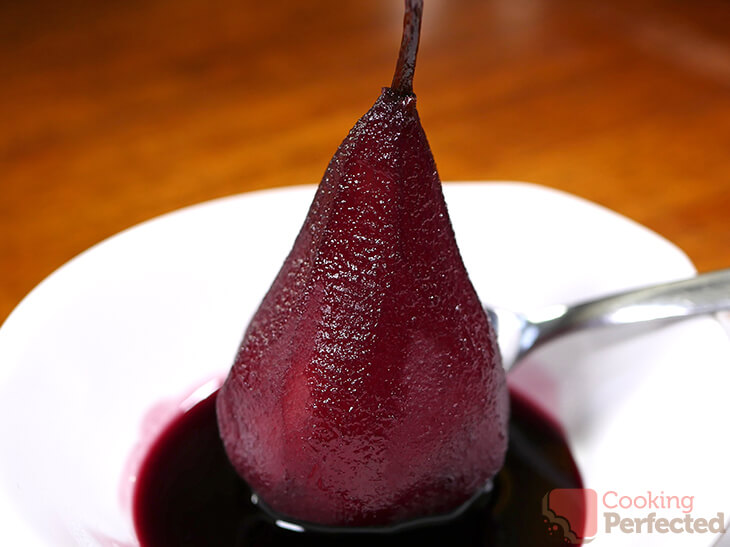 Red Wine Poached Pear in a Bowl