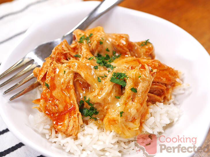 Instant Pot Salsa Chicken served with Rice and Parsley