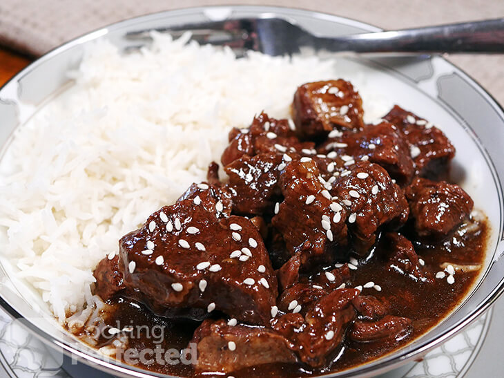 Korean Beef from the Instant Pot served with Rice and Sesame Seeds
