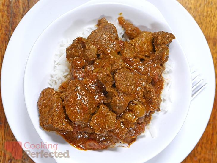 Pressure Cooker Beef Rogan Josh with Steamed Rice