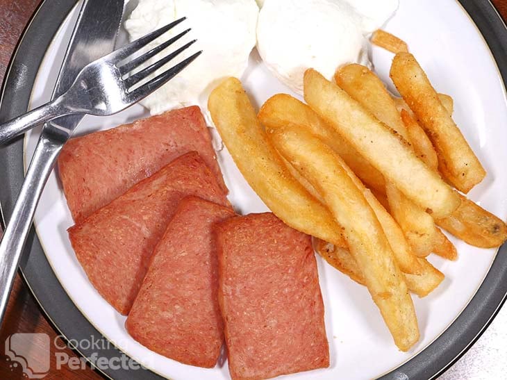 Air Fried Spam Ham with Chips and Eggs