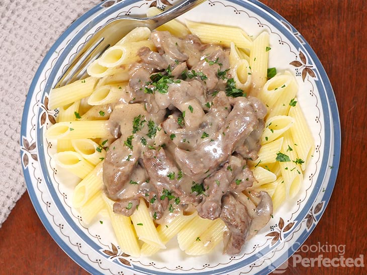 Beef Stroganoff Served with Pasta