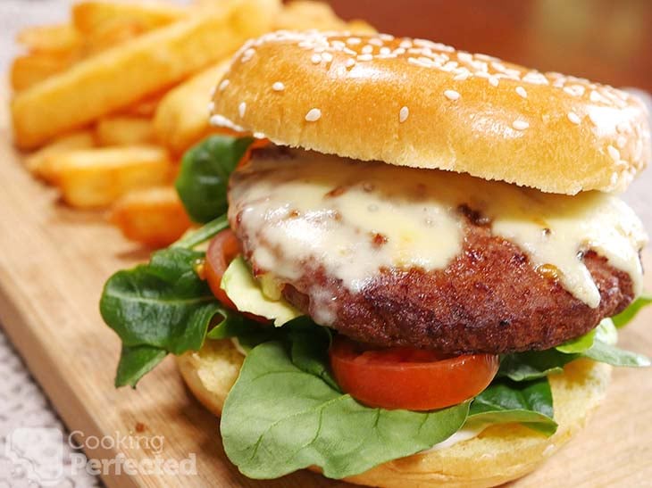 Air-Fried burger with large cut Fries