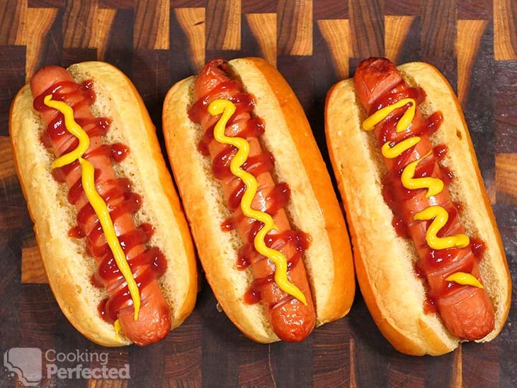 Air-Fried Hot Dogs served with Ketchup and Mustard