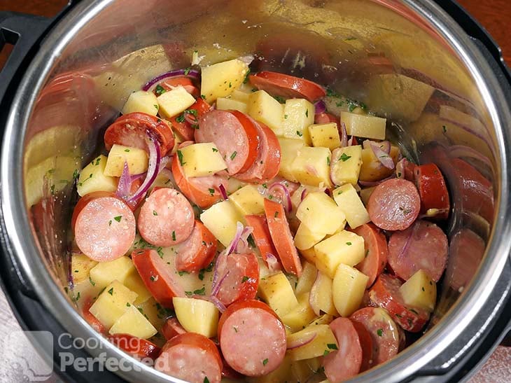 Smoked Sausage and Potatoes in the Instant Pot ready for cooking