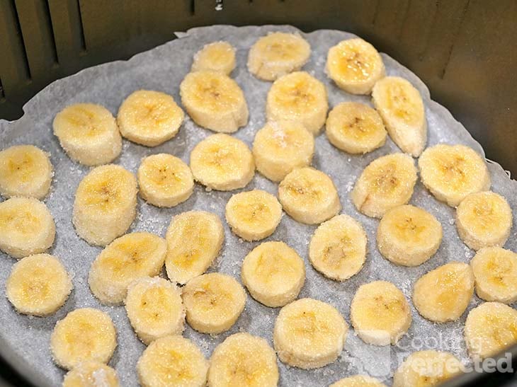 Bananas in the air fryer ready for caramelizing