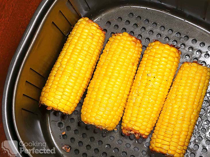 Corn ears in the Air Fryer ready for cooking