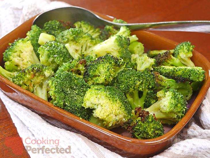 Air-fried frozen broccoli ready to serve